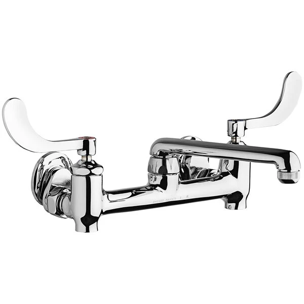 Chicago Faucet Company Chicago Faucets 640-S6E1-317YAB Wall-Mounted Manual Sink Faucet With 6" S-Type Swing Spout And 4" Wristblade Handles