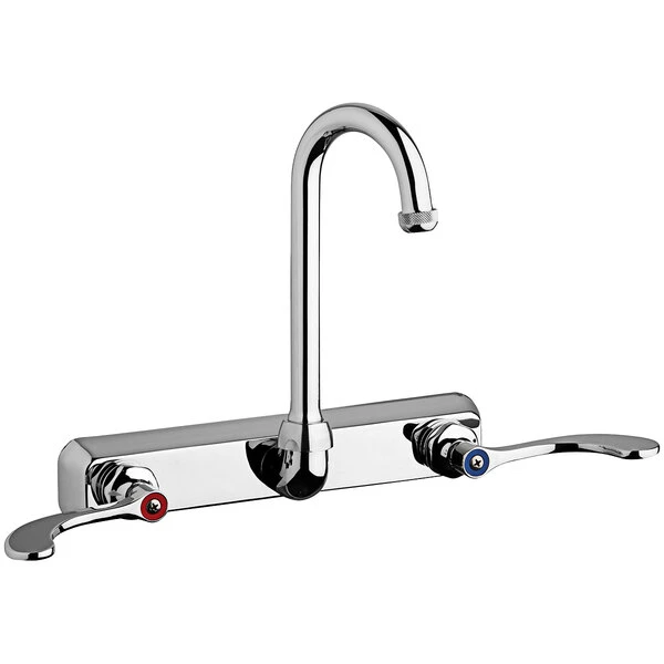 Chicago Faucet Company Chicago Faucets W8W-GN1AE1-317ABCP Wall-Mounted Manual Sink Faucet With 3 1/2" Gooseneck Spout And Full Flow Quixtop Outlet