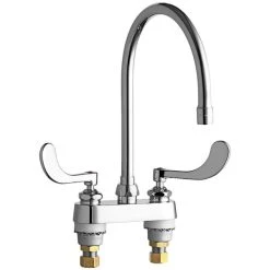 Chicago Faucet Company Chicago Faucets 895-317GN8AE35ABCP Deck-Mounted Faucet With 4" Centers And 8" Rigid / Swing Gooseneck Spout