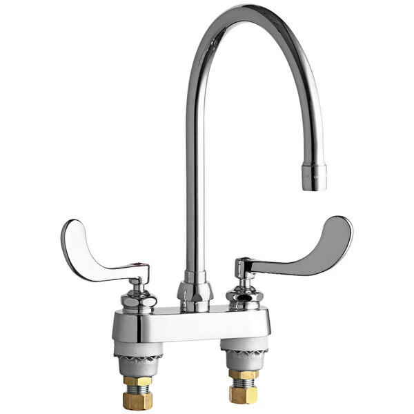 Chicago Faucet Company Chicago Faucets 895-317GN8AE35ABCP Deck-Mounted Faucet With 4" Centers And 8" Rigid / Swing Gooseneck Spout