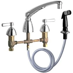 Chicago Faucet Company Chicago Faucets 200-AL8E35ABCP Deck-Mounted Faucet With 8" Centers, 8" L-Type Swing Spout, And Side Spray