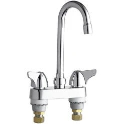 Chicago Faucet Company Chicago Faucets 1895-E35ABCP Deck-Mounted Faucet With 4" Centers And 3 1/2" Rigid / Swing Gooseneck Spout