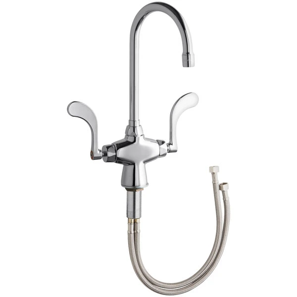 Chicago Faucet Company Chicago Faucets 50-E35-317XKABCP Deck-Mounted Single-Hole Faucet With 5 1/4" Rigid / Swing Gooseneck Spout And 4" Wristblade Handles