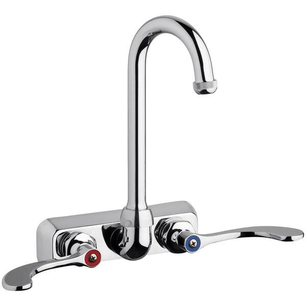 Chicago Faucet Company Chicago Faucets W4W-GN1AE1-317ABCP Wall-Mounted Faucet With 4" Centers And 3 1/2" Rigid / Swing Gooseneck Spout