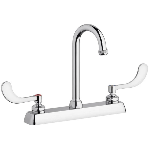Chicago Faucet Company Chicago Faucets W8D-GN1AE1-317ABCP Deck-Mounted Faucet With 8" Centers And 3 1/2" Rigid / Swing Gooseneck Spout