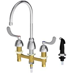 Chicago Faucet Company Chicago Faucets 200-AGN8AE35-317AB Deck-Mounted Faucet With 8" Centers, 8" Rigid / Swing Gooseneck Spout, And Side Spray