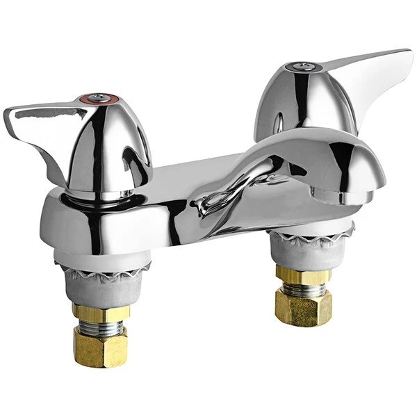 Chicago Faucet Company Chicago Faucets 802-1000ABCP Deck-Mounted Faucet With 4" Fixed Centers, Cast Brass Spout, And 2" Canopy Handles