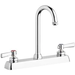 Chicago Faucet Company Chicago Faucets W8D-GN1AE1-369ABCP Deck-Mounted Faucet With 8" Fixed Centers And 3 1/2" Rigid / Swing Gooseneck Spout