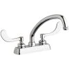 Chicago Faucet Company Chicago Faucets W4D-L9E1-317ABCP Deck-Mounted Faucet With 4" Fixed Centers, 9 1/2" L-Type Swing Spout, And 4" Wristblade Handles