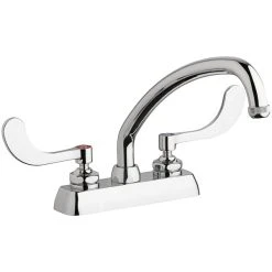 Chicago Faucet Company Chicago Faucets W4D-L9E1-317ABCP Deck-Mounted Faucet With 4" Fixed Centers, 9 1/2" L-Type Swing Spout, And 4" Wristblade Handles