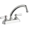 Chicago Faucet Company Chicago Faucets W4D-L9E1-369AB Deck-Mounted Faucet With 4" Fixed Centers, 9 1/2" L-Type Swing Spout, And 2 3/8" Lever Handles