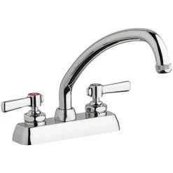 Chicago Faucet Company Chicago Faucets W4D-L9E1-369AB Deck-Mounted Faucet With 4" Fixed Centers, 9 1/2" L-Type Swing Spout, And 2 3/8" Lever Handles