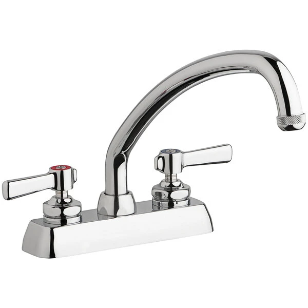 Chicago Faucet Company Chicago Faucets W4D-L9E1-369AB Deck-Mounted Faucet With 4" Fixed Centers, 9 1/2" L-Type Swing Spout, And 2 3/8" Lever Handles