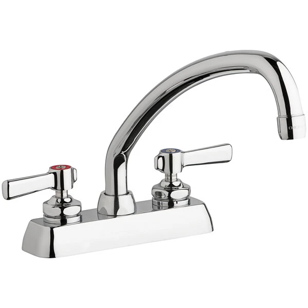 Chicago Faucet Company Chicago Faucets W4D-L9E35-369AB 1.5 GPM Deck-Mounted Faucet With 4" Fixed Centers, 9 1/2" L-Type Swing Spout, And 2 3/8" Lever Handles