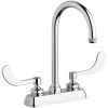 Chicago Faucet Company Chicago Faucets W4D-GN2AE1-317ABCP Deck-Mounted Faucet With 4" Fixed Centers, 5 1/4" Rigid / Swing Gooseneck Spout, And 4" Wristblade Handles