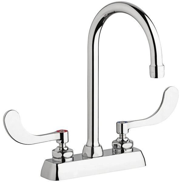 Chicago Faucet Company Chicago Faucets W4D-GN2AE35-317AB 1.5 GPM Deck-Mounted Faucet With 4" Fixed Centers, 5 1/4" Rigid / Swing Gooseneck Spout, And 4" Wristblade Handles
