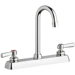 Chicago Faucet Company Chicago Faucets W8D-GN1AE35-369AB Deck-Mounted Faucet With 8" Fixed Centers, 3 1/2" Rigid / Swing Gooseneck Spout, And 2 3/8" Lever Handles
