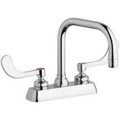 Chicago Faucet Company Chicago Faucets W4D-DB6AE35-317AB 1.5 GPM Deck-Mounted Faucet With 4" Fixed Centers And 6 1/4" Rigid / Swing Double-Bend Spout