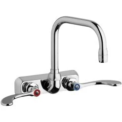 Chicago Faucet Company Chicago Faucets W4W-DB6AE35-317AB 1.5 GPM Wall-Mounted Faucet With 4" Fixed Centers And 6 1/4" Rigid / Swing Double-Bend Spout
