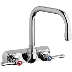 Chicago Faucet Company Chicago Faucets W4W-DB6AE35-369AB Wall-Mounted Faucet With 4" Fixed Centers, 6 1/4" Rigid / Swing Double-Bend Spout, And 2 3/8" Lever Handles