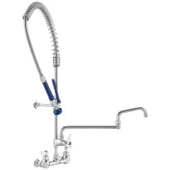 Waterloo 1.15 GPM Wall-Mounted Pre-Rinse Faucet With 8" Centers And 18" Double-Jointed Add-On Faucet