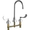 Chicago Faucet Company Chicago Faucets 786-E3ABCP Deck-Mounted Faucet With 8" Centers And 5 1/4" Rigid / Swing Gooseneck Spout