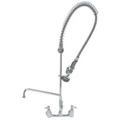 T&S Brass And Bronze Works T&S B-2187 Wall Mounted 37 3/4" High Pre-Rinse Faucet With Adjustable 8" Centers, 44" Hose, 14" Add-On Faucet, And 6" Wall Bracket