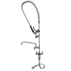 T&S Brass And Bronze Works Equip By T&S 5PR-2S12 Deck Mounted 38 1/2" High Pre-Rinse Faucet With Flex Inlets, 44" Hose, 12" Add-On Faucet, And 6" Wall Bracket