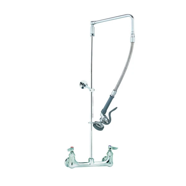 T&S Brass And Bronze Works T&S B-2130-CR-B08C Wall Mounted 35 3/4" High Pre-Rinse Faucet With Adjustable 8" Centers, Ergonomic Low Flow Spray Valve, Swivel Arm, 28" Hose, And 6" Wall Bracket