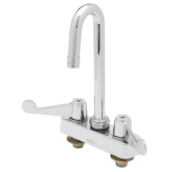 T&S Brass And Bronze Works Equip By T&S 5F-4CWX03A Deck Mounted Workboard Faucet With 2 13/16" Gooseneck Spout, 4" Centers, 2.2 GPM Aerator, And Wrist Handles
