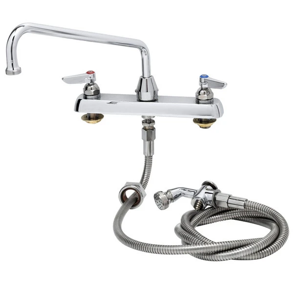 T&S Brass And Bronze Works T&S B-1171-01 Deck Mount Workboard Faucet With 4" Centers, 16" Swing Nozzle, And 002857-40 Spray Valve