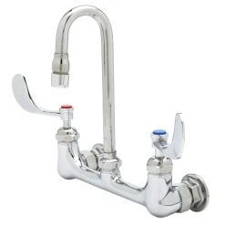 T&S Brass And Bronze Works T&S B-0230-CR-WH4 Wall Mounted Pantry Faucet With 8" Centers, 5 11/16" Swivel Gooseneck, Cerama Cartridges, And 4" Wrist Action Handles