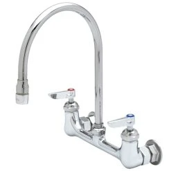 T&S Brass And Bronze Works T&S B-2444 Wall Mount Mixing Faucet With 8" Adjustable Centers, 2 7/8" Gooseneck, Spring Checks, And Eterna Cartridges