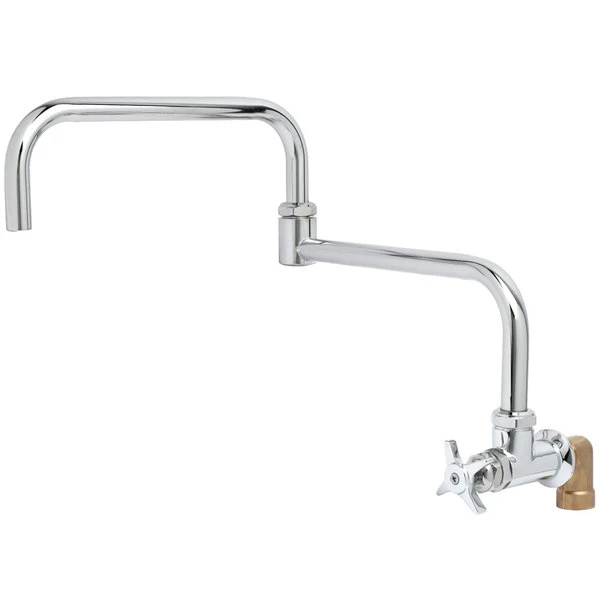 T&S Brass And Bronze Works T&S BF-0299-18DJ Big Flo Polished Chrome Single Hole Wall Mount Faucet With 90 Degree Installation Kit, 18" Double Joint Swing Nozzle, And 4 Arm Handle