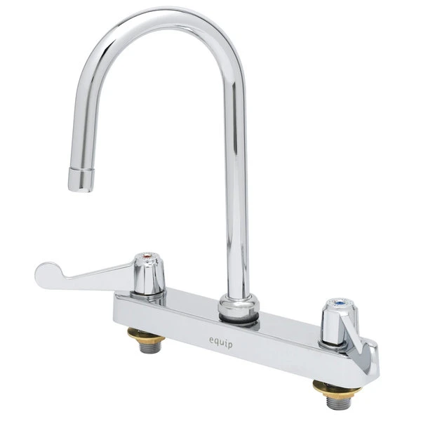 T&S Brass And Bronze Works Equip By T&S 5F-8CWX05 Deck Mounted Workboard Faucet With 5 1/2" Gooseneck Spout, 8" Centers, Laminar Flow Device, And Lever Handles