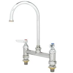 T&S Brass And Bronze Works T&S B-0321 Deck Mounted Faucet With 8" Adjustable Centers, 5 1/2" Gooseneck Nozzle, 18.39 GPM Stream Regulator Outlet, Eterna Cartridges, And Lever Handles