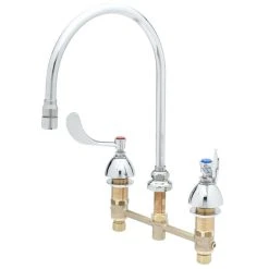 T&S Brass And Bronze Works T&S B-2862-WS Deck Mount WaterSense Easy Install 1.5 GPM Faucet With 8" Centers, 8 13/16" Gooseneck, 4" Wrist Action Handles, And Eterna Cartridges