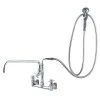 T&S Brass And Bronze Works T&S B-0289 Wall Mounted Pre-Rinse Faucet With Adjustable 8" Centers, Angled Spray Valve, 4-Arm Handles, 104" Hose, 18" Add-On Faucet, 90 Degree Swivel Adapter, And Installation Kit