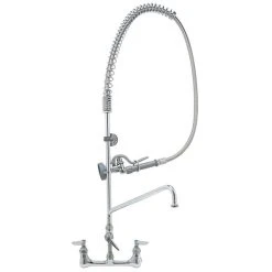 T&S Brass And Bronze Works T&S B-0133-18-CRBEK EasyInstall Wall Mounted 41 1/2" High Pre-Rinse Faucet With Adjustable 8" Centers, 44" Hose, 18" Add-On Faucet, Installation Kit, And 6" Wall Bracket