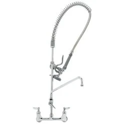 T&S Brass And Bronze Works T&S B-2180 Wall Mounted 37 1/2" High Pre-Rinse Faucet With Adjustable 8" Centers, 44" Hose, 18" Add-On Faucet, And 12" Wall Bracket