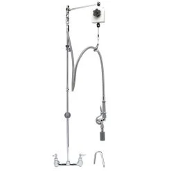 T&S Brass And Bronze Works T&S B-0130 Wall Mounted 53" High Pre-Rinse Faucet With Adjustable 8" Centers, Quick Connect Spray Valve, Balancer, 68" Hose, Vacuum Breaker, And 6" Wall Bracket