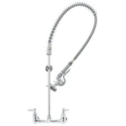 T&S Brass And Bronze Works T&S B-0133-BR-B EasyInstall Wall Mounted 38" High Pre-Rinse Faucet With Adjustable 8" Centers, Brush Spray Valve, 36" Hose, Flexible Supply Hoses, Supply Stops, And Wall Bracket