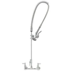 T&S Brass And Bronze Works T&S B-0133-ADF-LN EasyInstall Wall Mounted 37 1/2" High Pre-Rinse Faucet With Adjustable 8" Centers, 44" Hose, Base For Add-On Faucet, And 6" Wall Bracket