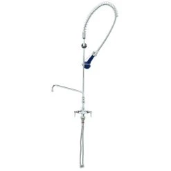 T&S Brass And Bronze Works T&S B-0113-A08-B08 EasyInstall Deck Mounted 46 1/4" High Pre-Rinse Faucet With Flex Inlets, Ergonomic Spray Valve, 44" Hose, 8" Add-On Faucet, And 6" Wall Bracket