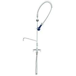 T&S Brass And Bronze Works T&S B-0113-A12-B08 EasyInstall Deck Mounted 46 1/4" High Pre-Rinse Faucet With Flex Inlets, Ergonomic Spray Valve, 44" Hose, 12" Add-On Faucet, And 6" Wall Bracket