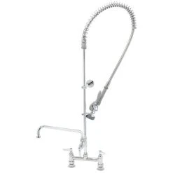 T&S Brass And Bronze Works T&S B-0123-12-CR-B EasyInstall Deck Mounted 49 1/4" High Pre-Rinse Faucet With Adjustable 8" Centers, 44" Hose, 12" Add-On Faucet, And 6" Wall Bracket