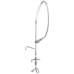 T&S Brass And Bronze Works T&S B-2349-05 Single Hole Deck Mount Faucet Base With Flex Hose Inlets, B-0107 Spray Valve, 12" Add On Nozzle, And 12" Wall Bracket