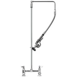 T&S Brass And Bronze Works T&S B-0122 Deck Mounted 44 1/2" High Pre-Rinse Faucet With Adjustable 8" Centers, Swivel Arm, And 26" Hose
