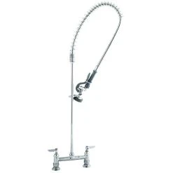 T&S Brass And Bronze Works T&S B-0123-CR EasyInstall Deck Mounted 45" High Pre-Rinse Faucet With Adjustable 8" Centers, And 44" Hose