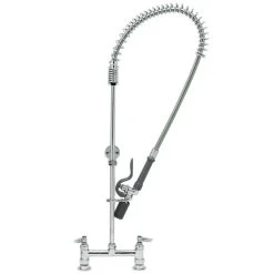 T&S Brass And Bronze Works T&S B-0123-CR-BC EasyInstall Deck Mounted 45" High Pre-Rinse Faucet With Adjustable 8" Centers, Low Flow Spray Valve, 44" Hose, And 6" Wall Bracket